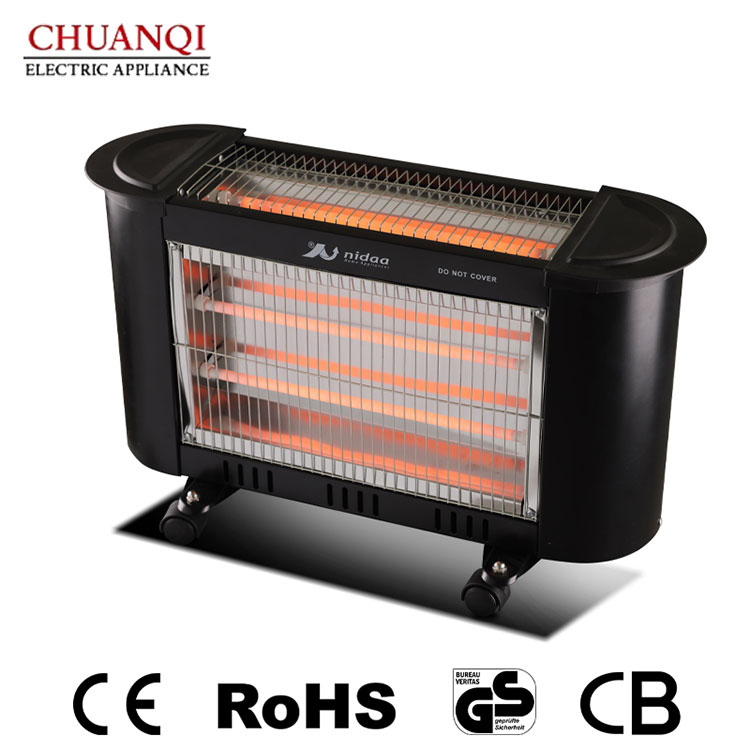 Aquecedor de quartzo de 3 tubos 1500W com interruptor oculto