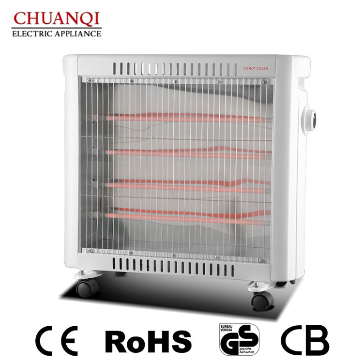 Aquecedor de quartzo de 4 tubos 1600W com rodízios