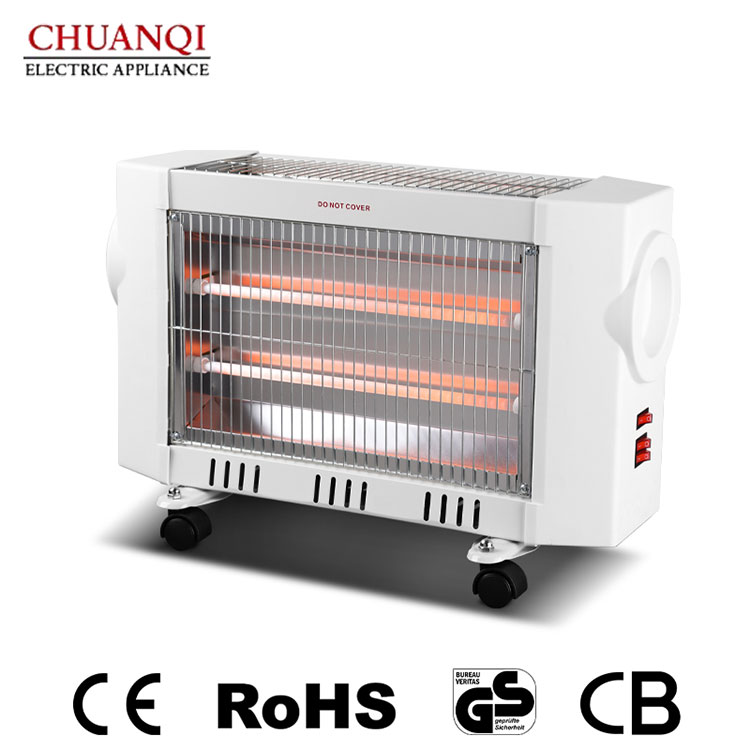 Aquecedor de quartzo de 2400W 3 tubos e 1500W 3 tubos com rodízios