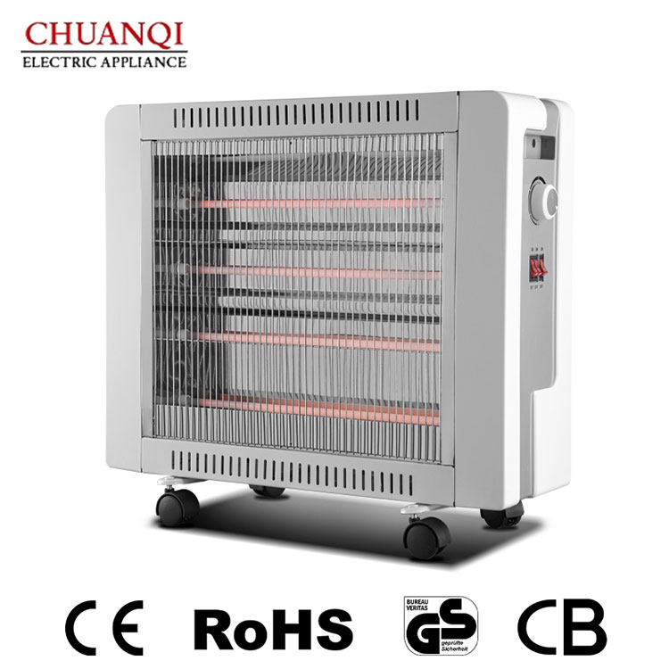 Aquecedor de quartzo de 5 tubos 2400W com rodízios